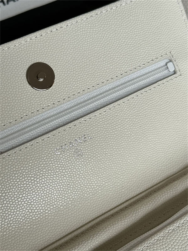 Classic Wallet on Chain AP0250 Grained Calfskin White Silver Metal B