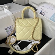 Chanel MINI FLAP BAG WITH TOP HANDLE AS4035 Lambskin Gold-Tone Metal Yellow A