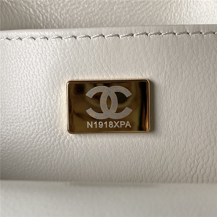 Chanel MINI FLAP BAG WITH TOP HANDLE AS4035 Lambskin Gold-Tone Metal White A