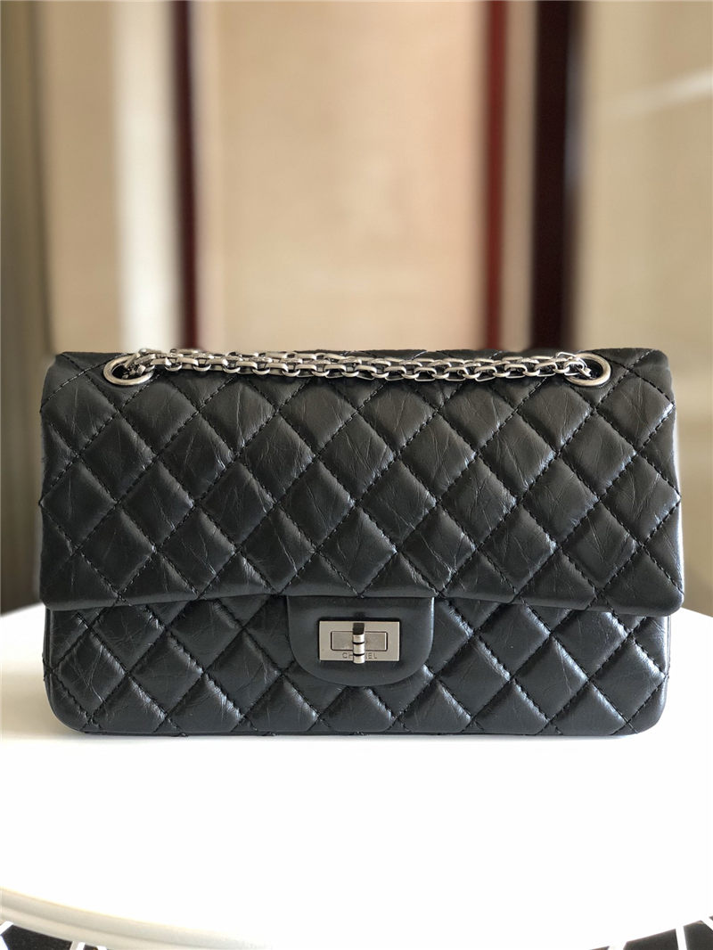 2.55 HANDBAG Aged Calfskin Black Silver Metal B