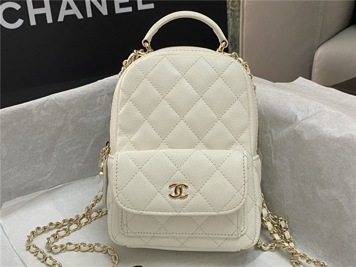 Chanel Mini Backpack Grained Calfskin Gold-Tone Metal AP3753 White High