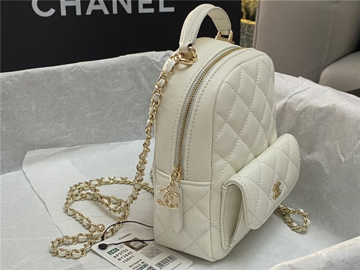 Chanel Mini Backpack Grained Calfskin Gold-Tone Metal AP3753 White High