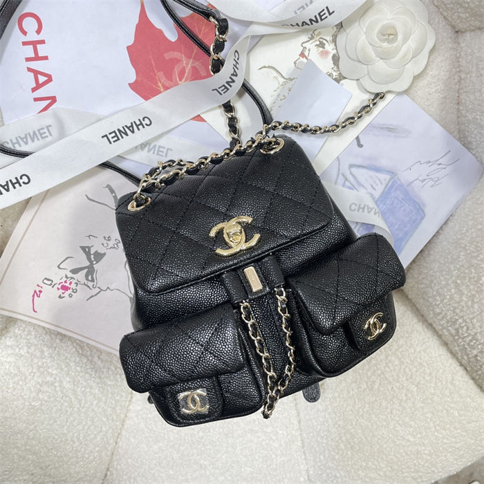 Chanel SMALL BACKPACK AS3787 Grained Shiny Calfskin & Gold-Tone Metal Black A