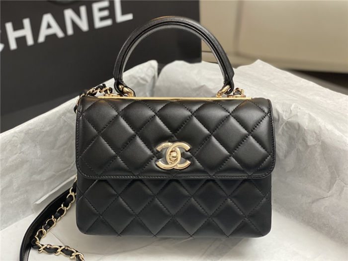 Chanel MINI FLAP BAG WITH TOP HANDLE AS4654 Lambskin & Gold-Tone Metal Black A