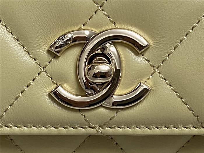 Chanel MINI FLAP BAG WITH TOP HANDLE AS4654 Lambskin & Gold-Tone Metal Yellow A