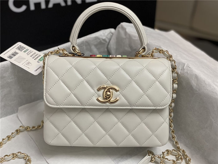 Chanel MINI FLAP BAG WITH TOP HANDLE AS4654 Lambskin & Gold-Tone Metal White A