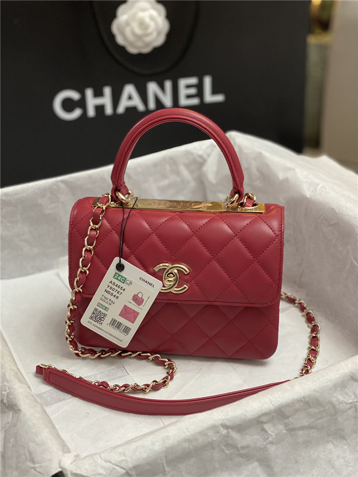 Chanel MINI FLAP BAG WITH TOP HANDLE AS4654 Lambskin & Gold-Tone Metal Red A