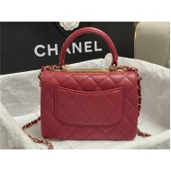 Chanel MINI FLAP BAG WITH TOP HANDLE AS4654 Lambskin & Gold-Tone Metal Red A