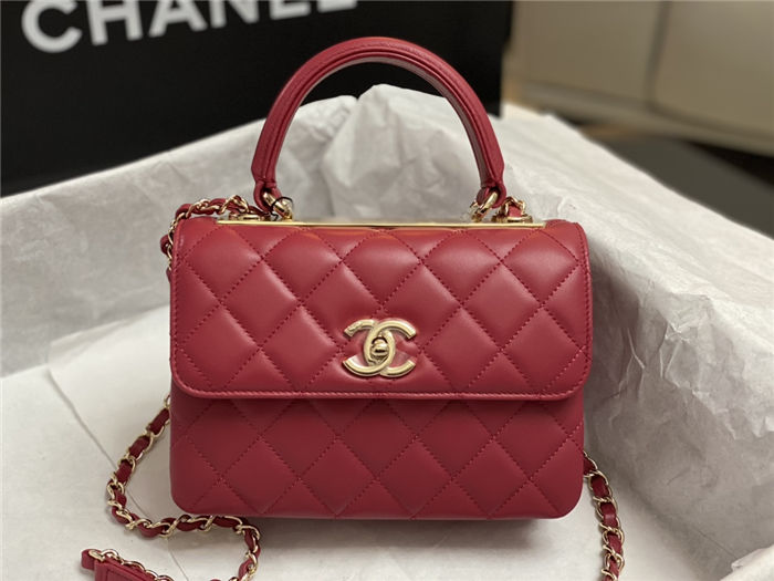 Chanel MINI FLAP BAG WITH TOP HANDLE AS4654 Lambskin & Gold-Tone Metal Red A