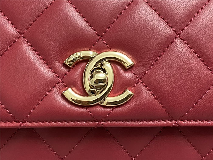 Chanel MINI FLAP BAG WITH TOP HANDLE AS4654 Lambskin & Gold-Tone Metal Red A