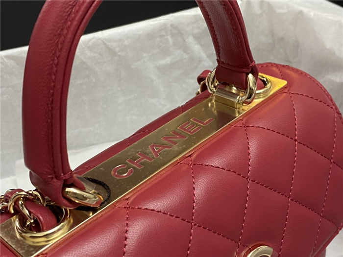 Chanel MINI FLAP BAG WITH TOP HANDLE AS4654 Lambskin & Gold-Tone Metal Red A