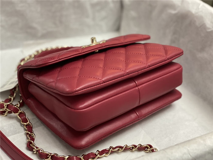 Chanel MINI FLAP BAG WITH TOP HANDLE AS4654 Lambskin & Gold-Tone Metal Red A