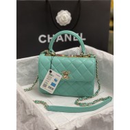 Chanel MINI FLAP BAG WITH TOP HANDLE AS4654 Lambskin & Gold-Tone Metal Green A