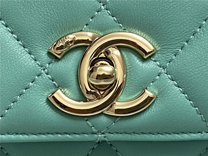 Chanel MINI FLAP BAG WITH TOP HANDLE AS4654 Lambskin & Gold-Tone Metal Green A