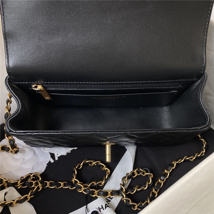 MINI FLAP BAG WITH TOP HANDLE AS4362 Lambskin & Gold-Tone Metal Black A