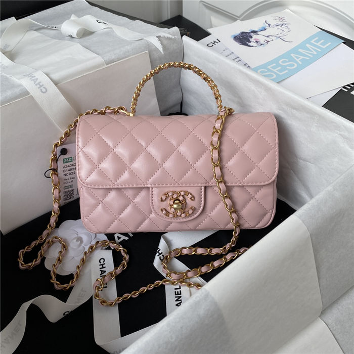 MINI FLAP BAG WITH TOP HANDLE AS4362 Lambskin & Gold-Tone Metal Pink A