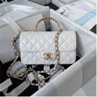 MINI FLAP BAG WITH TOP HANDLE AS4362 Lambskin & Gold-Tone Metal White A