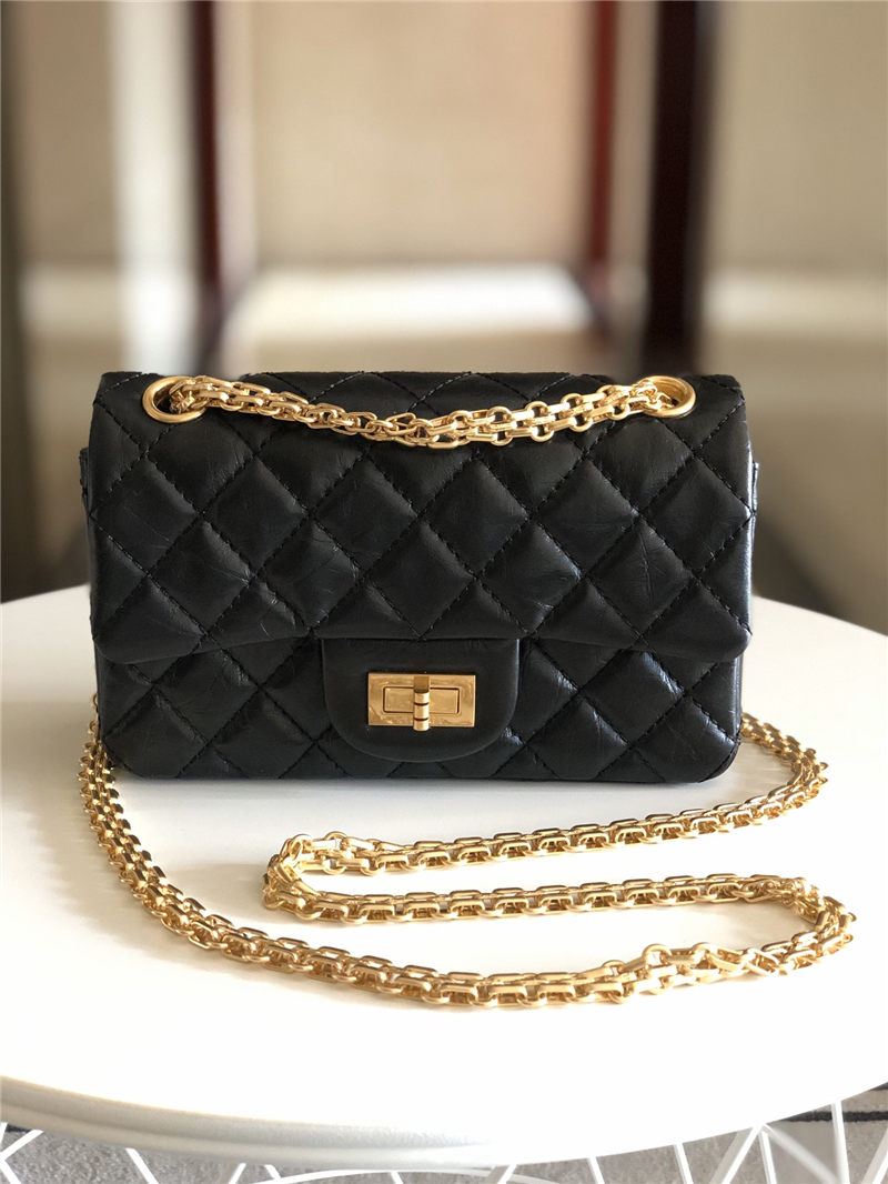 MINI 2.55 HANDBAG Aged Calfskin Black Gold Metal B