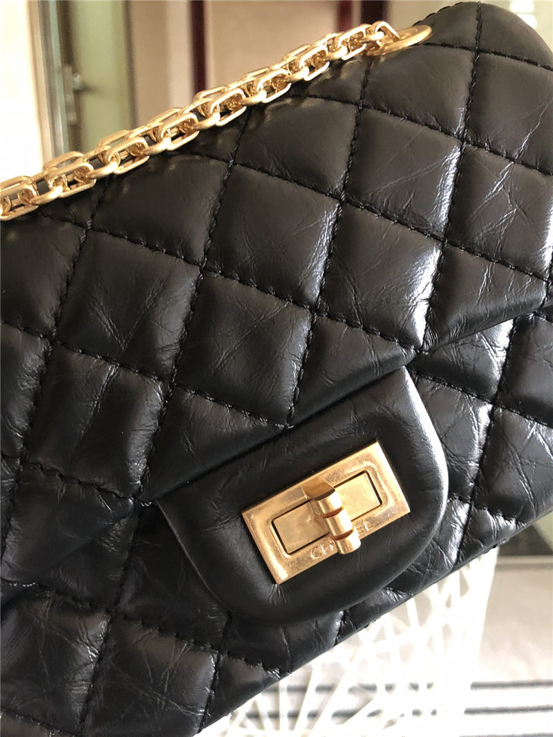 MINI 2.55 HANDBAG Aged Calfskin Black Gold Metal B