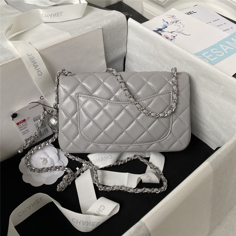 Mini FLAP BAG Lambskin Silver-Metal AS1787 Grey A