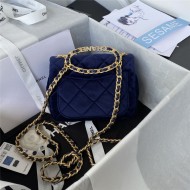 Chanel Mini Flap Bag with Handle Velvet & Gold-Tone Metal AS3450 Navy A