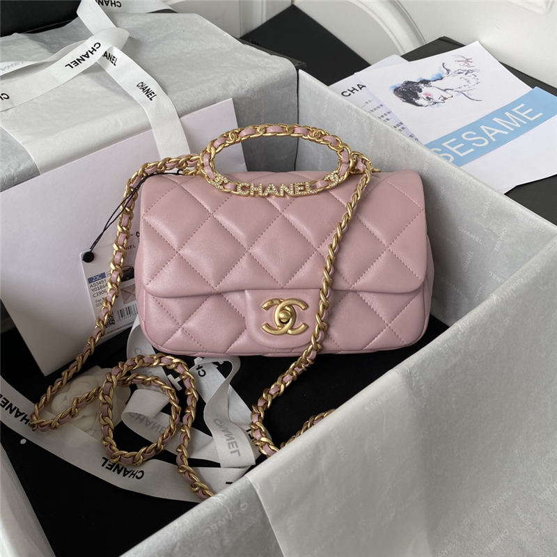 Chanel Small Flap Bag with Handle Lambskin & Gold-Tone Metal AS3451 Pink A