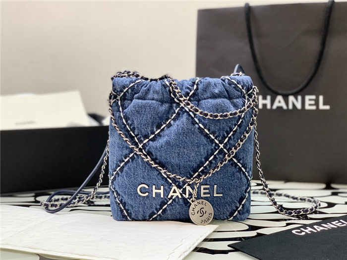 Chanel 22 MINI HANDBAG Denim & Silver-Tone Metal AS3980 High