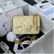 Chanel MINI FLAP BAG with Enamel buckle Lambskin & Gold-Tone Metal Beige A