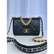 Chanel 19 WALLET ON CHAIN-A Shiny Lambskin, Gold/Silver-Tone & Ruthenium-Finish Metal Black A