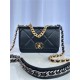 Chanel 19 WALLET ON CHAIN-A Shiny Lambskin, Gold/Silver-Tone & Ruthenium-Finish Metal Black A