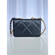 Chanel 19 WALLET ON CHAIN-A Shiny Lambskin, Gold/Silver-Tone & Ruthenium-Finish Metal Black A