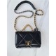 Chanel 19 WALLET ON CHAIN-A Shiny Lambskin, Gold/Silver-Tone & Ruthenium-Finish Metal Black A