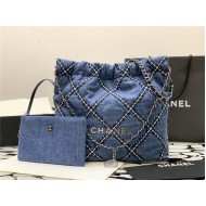 Chanel 22 SMALL HANDBAG Denim & Silver-Tone Metal AS3260 High