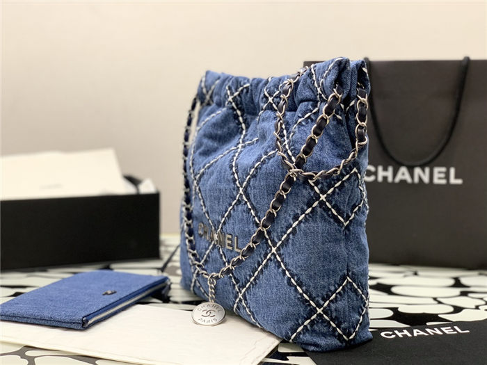 Chanel 22 SMALL HANDBAG Denim & Silver-Tone Metal AS3260 High