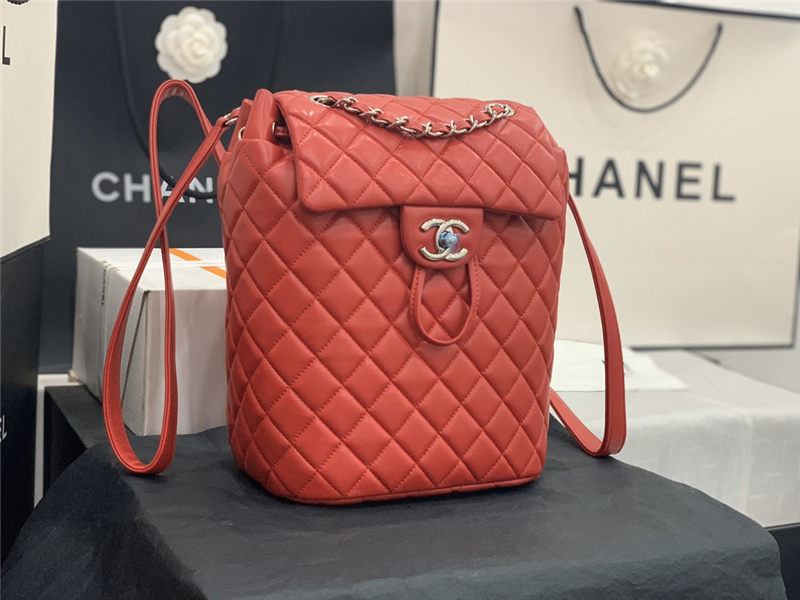 Chanel Small Backpack Lambskin 91120 Silver-Metal Red High