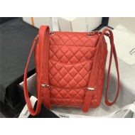 Chanel Small Backpack Lambskin 91120 Silver-Metal Red High