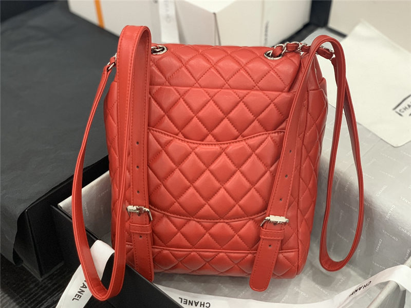 Chanel Small Backpack Lambskin 91120 Silver-Metal Red High