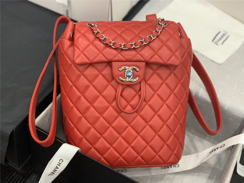 Chanel Small Backpack Lambskin 91120 Silver-Metal Red High