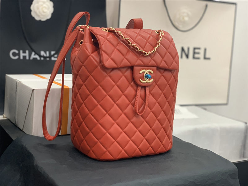 Chanel Small Backpack Lambskin 91120 Gold-Metal Red High