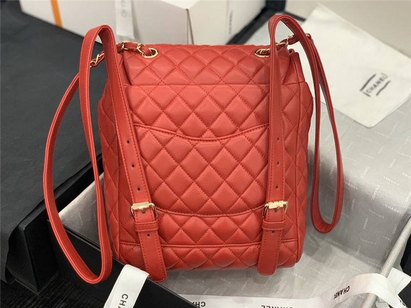 Chanel Small Backpack Lambskin 91120 Gold-Metal Red High