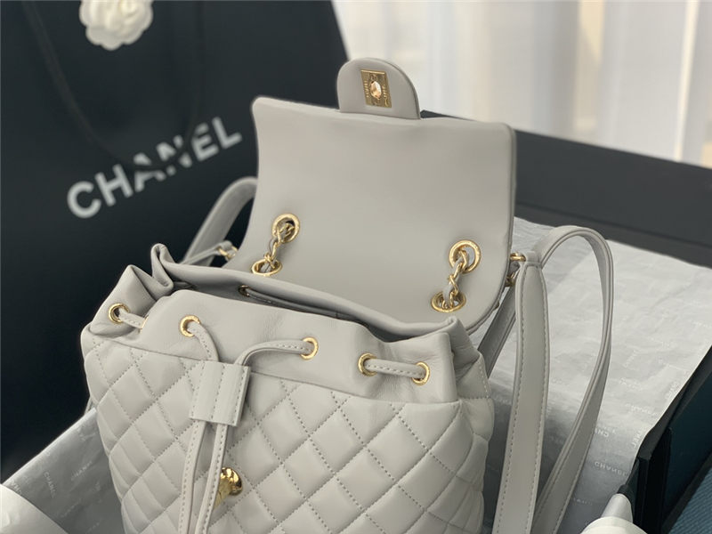 Chanel Small Backpack Lambskin 91120 Gold-Metal Grey High