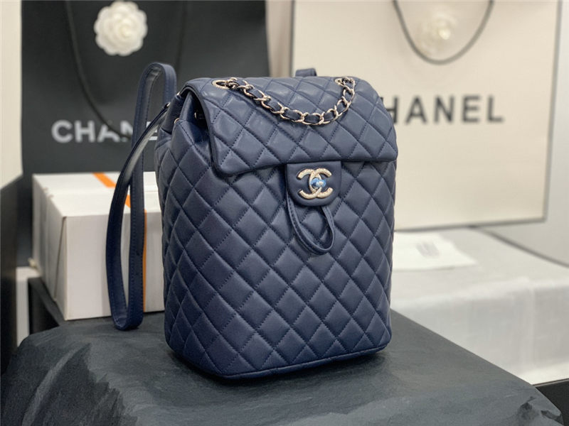 Chanel Small Backpack Lambskin 91120 Silver-Metal Navy High