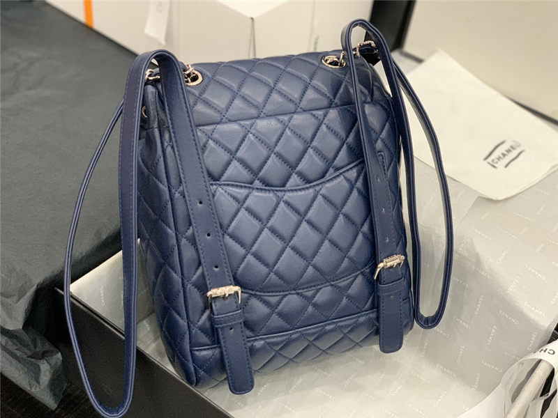 Chanel Small Backpack Lambskin 91120 Silver-Metal Navy High