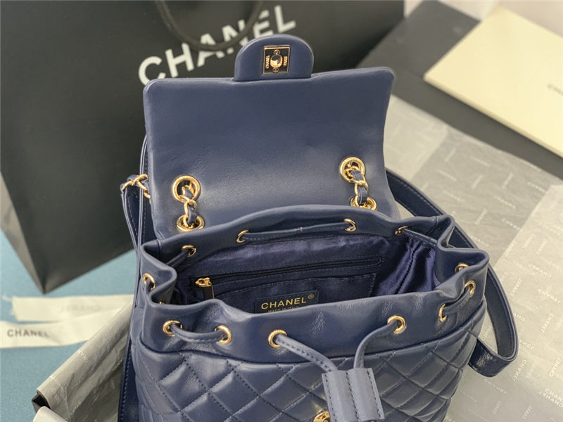 Chanel Small Backpack Lambskin 91120 Gold-Metal Navy High