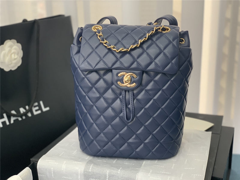 Chanel Small Backpack Lambskin 91120 Gold-Metal Navy High