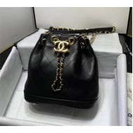 SMALL DRAWSTRING BAG Lambskin & Gold-Tone Metal Black High