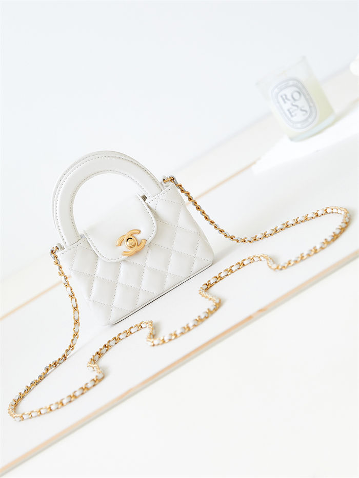 Chanel CLUTCH WITH CHAIN AP3435 Shiny Aged Calfskin & Gold-Tone Metal White High