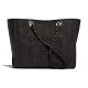 SHOPPING BAG Mixed Fibers, Calfskin & Gold-Tone Metal Black High