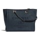 SHOPPING BAG Mixed Fibers, Calfskin & Gold-Tone Metal Navy Blue High