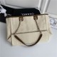 SHOPPING BAG Mixed Fibers, Calfskin & Gold-Tone Metal Beige High